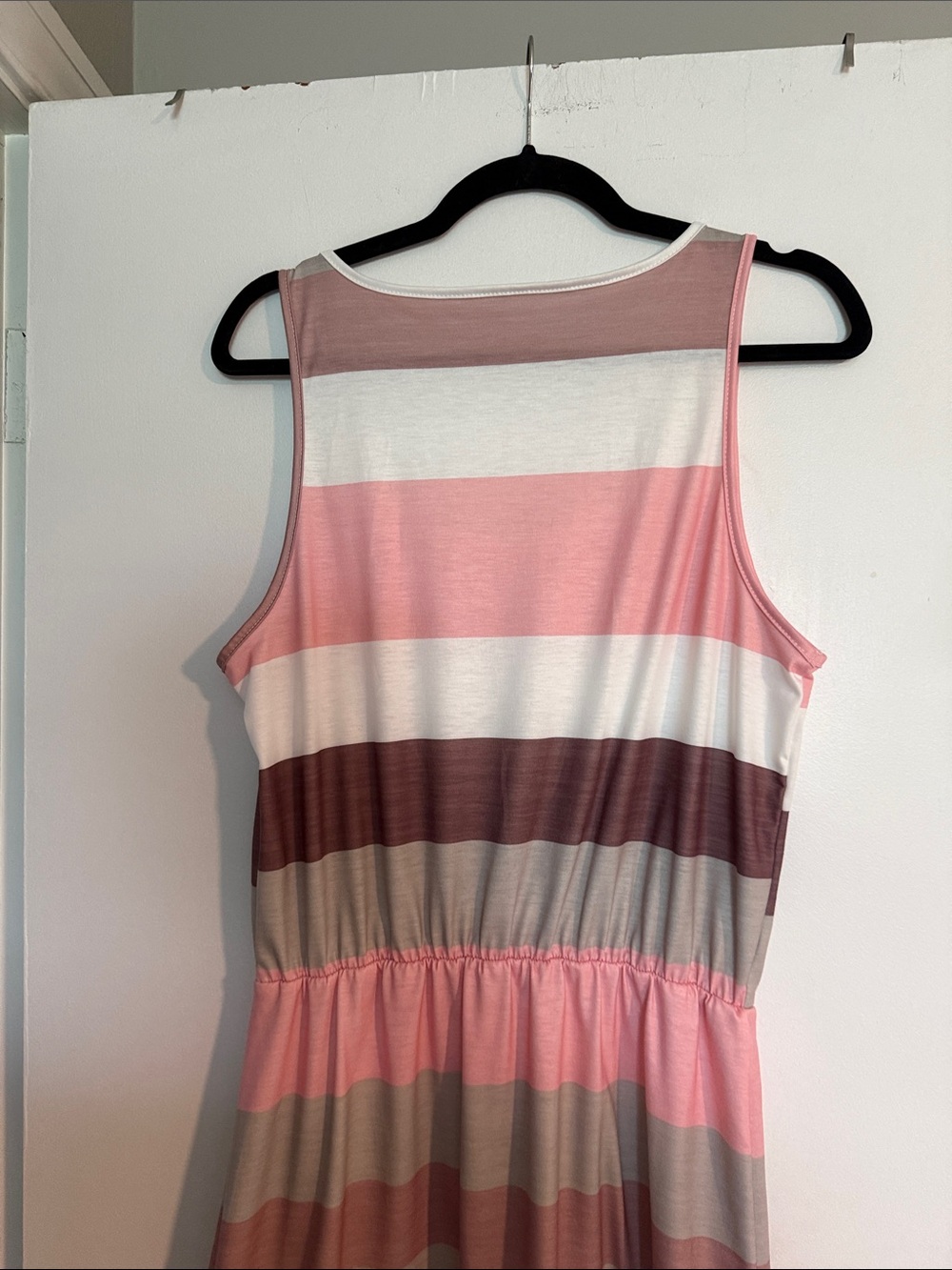 SHEIN Pink, White & Brown Striped Drawstring Sundress - Picture 3 of 4